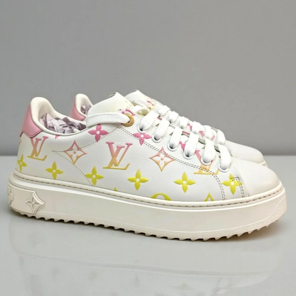 Louis Vuitton Time Out Sneaker Pastel Monogram White Pink Yellow Shoes